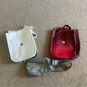 Lululemon athletica everywhere belt bag and 2 reusable small totes